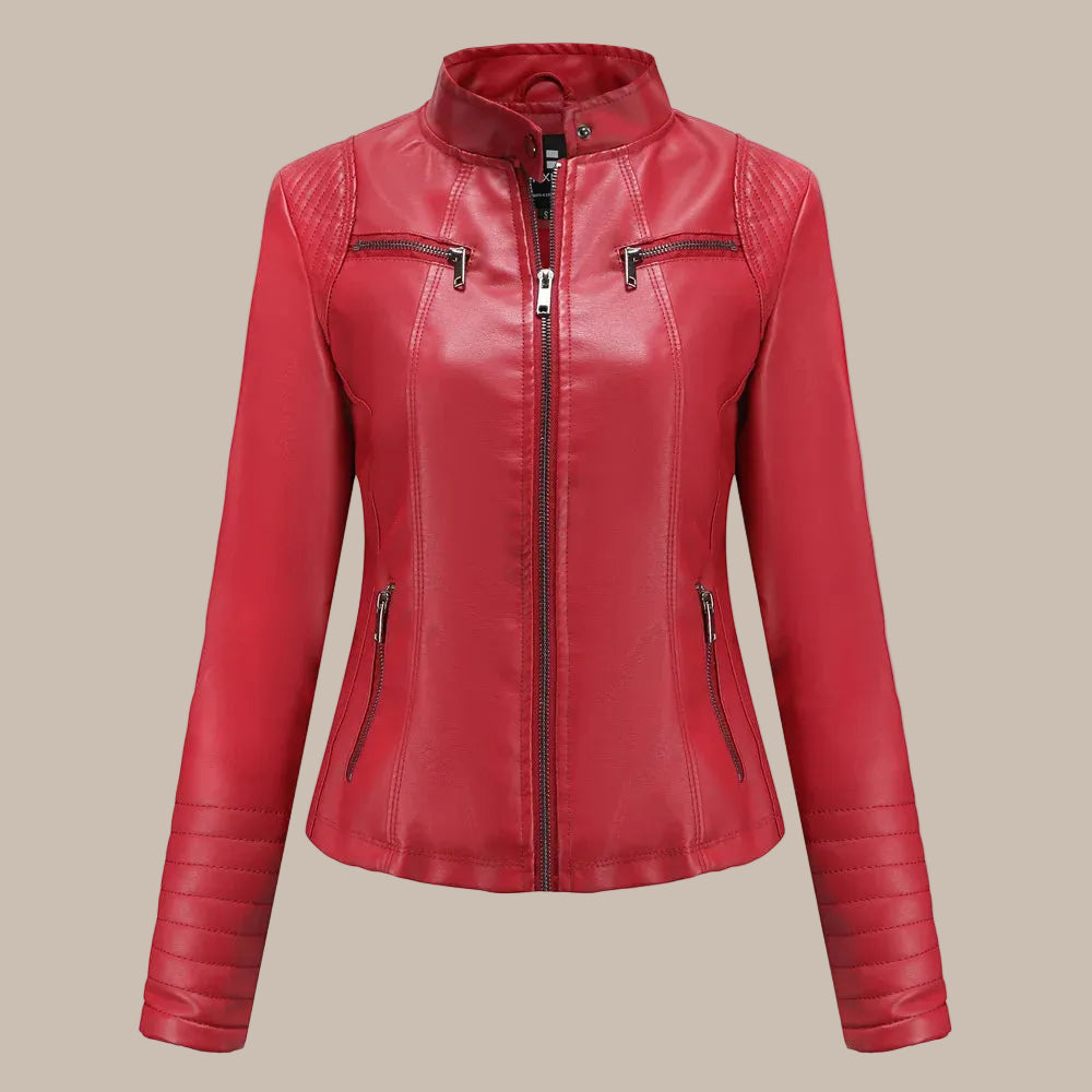 Women's Slim PU Stand-Collar Jacket