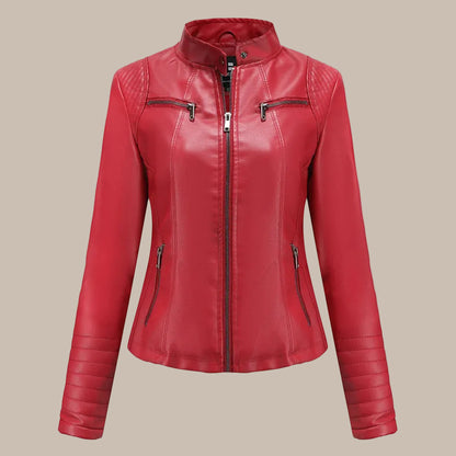 Women's Slim PU Stand-Collar Jacket