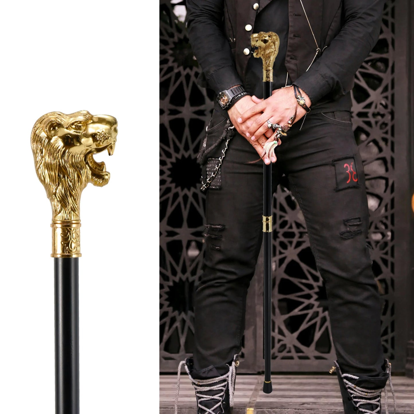 Gold Lion Head Walking Cane