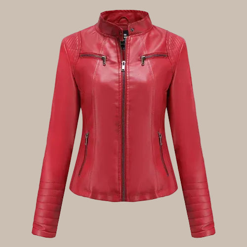 Women's Slim PU Stand-Collar Jacket