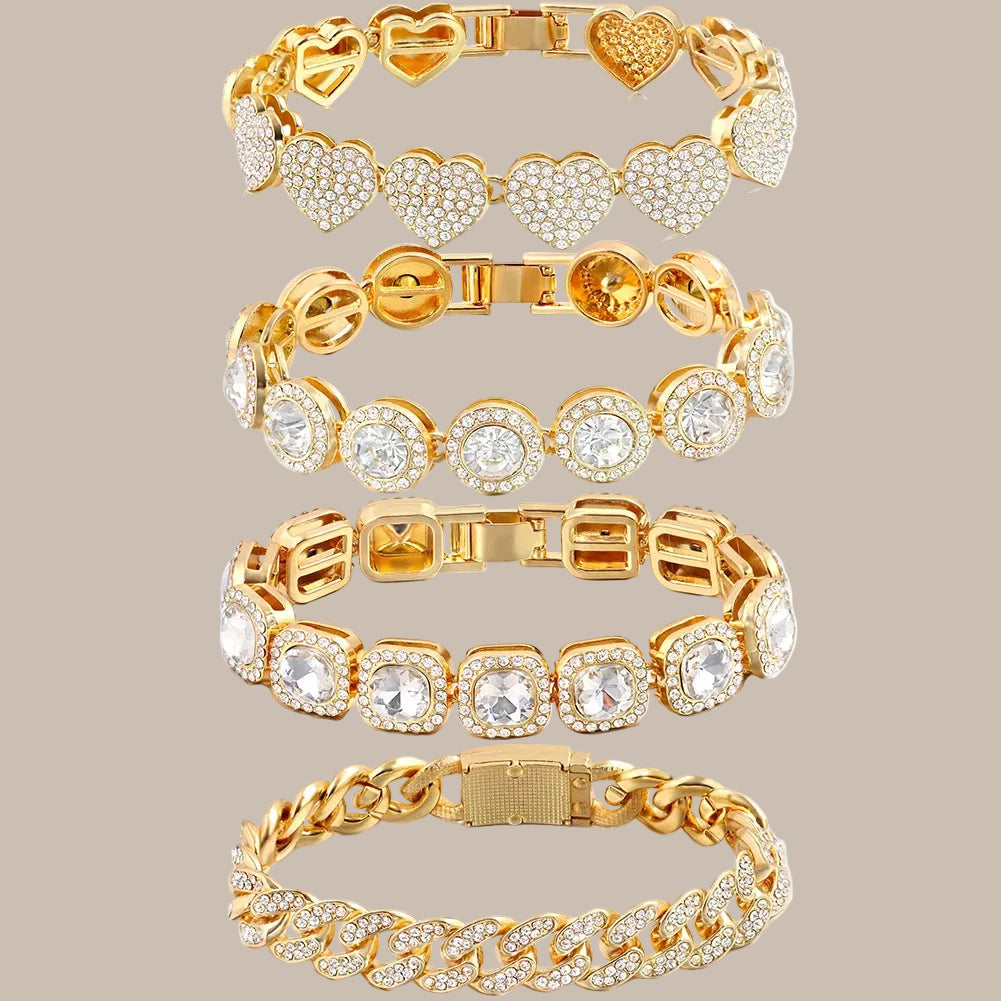 Rhinestone Paved Heart Cuban Chain Bracelet
