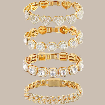 Rhinestone Paved Heart Cuban Chain Bracelet