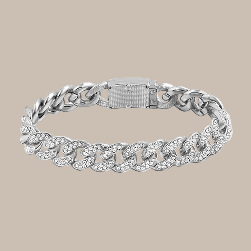 Rhinestone Paved Heart Cuban Chain Bracelet
