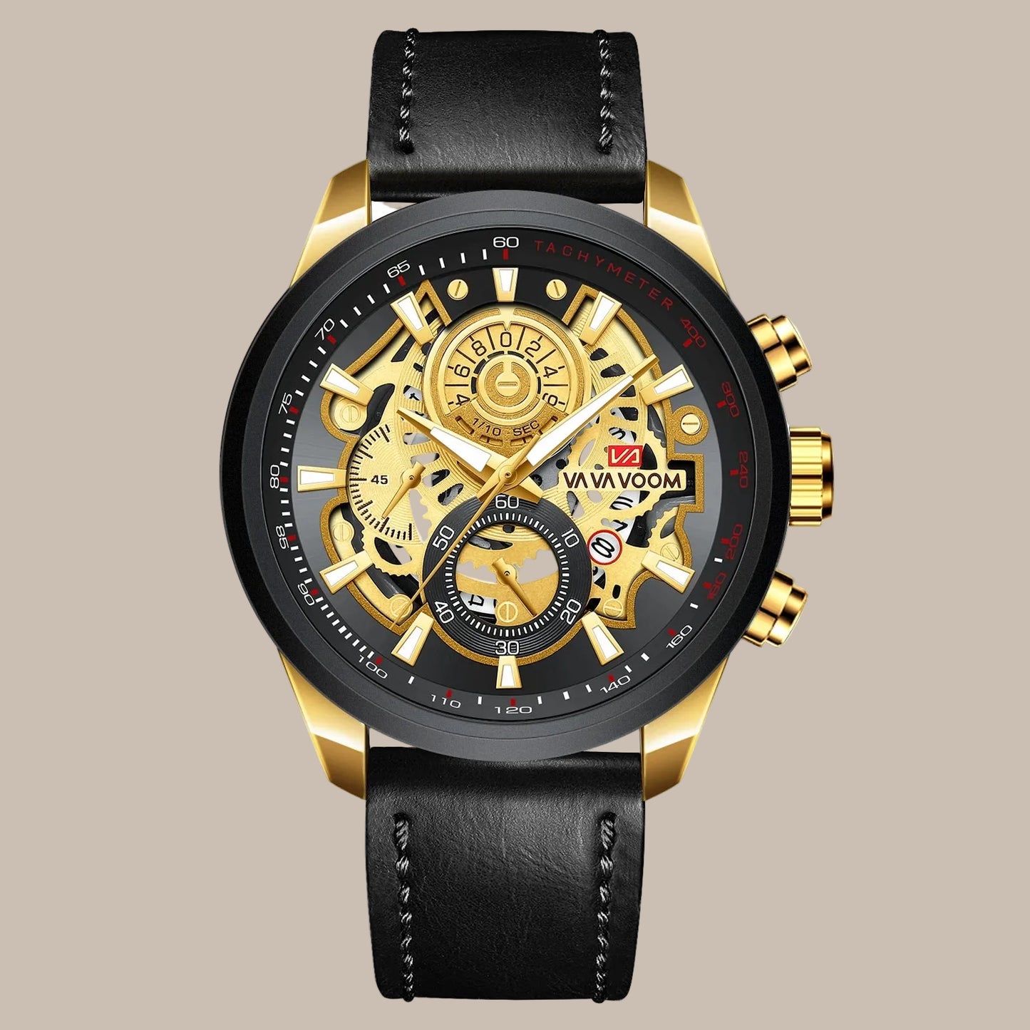 Men's Gold Dial 45mm Leather Watch