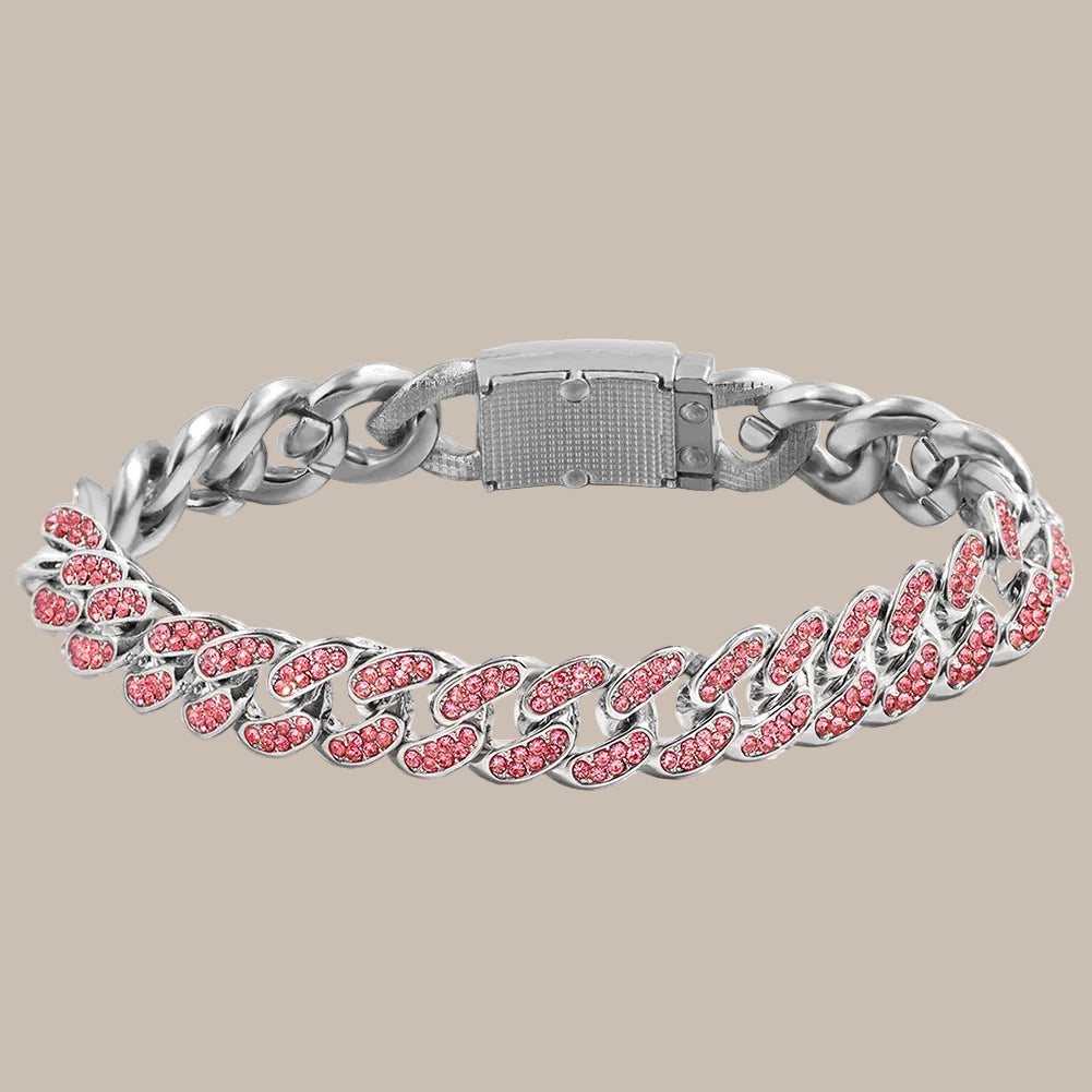 Rhinestone Paved Heart Cuban Chain Bracelet