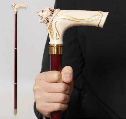 Tiger Head Wooden Walking Cane