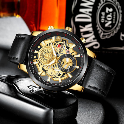 Men's Gold Dial 45mm Leather Watch