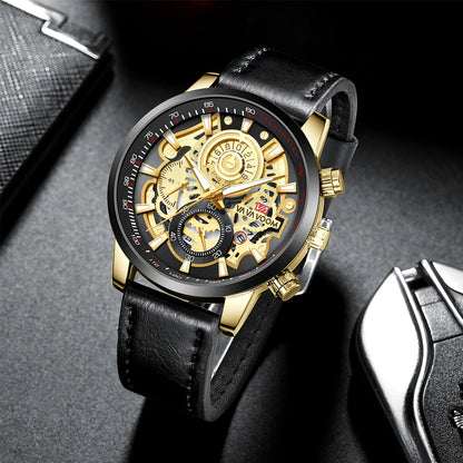 Men's Gold Dial 45mm Leather Watch