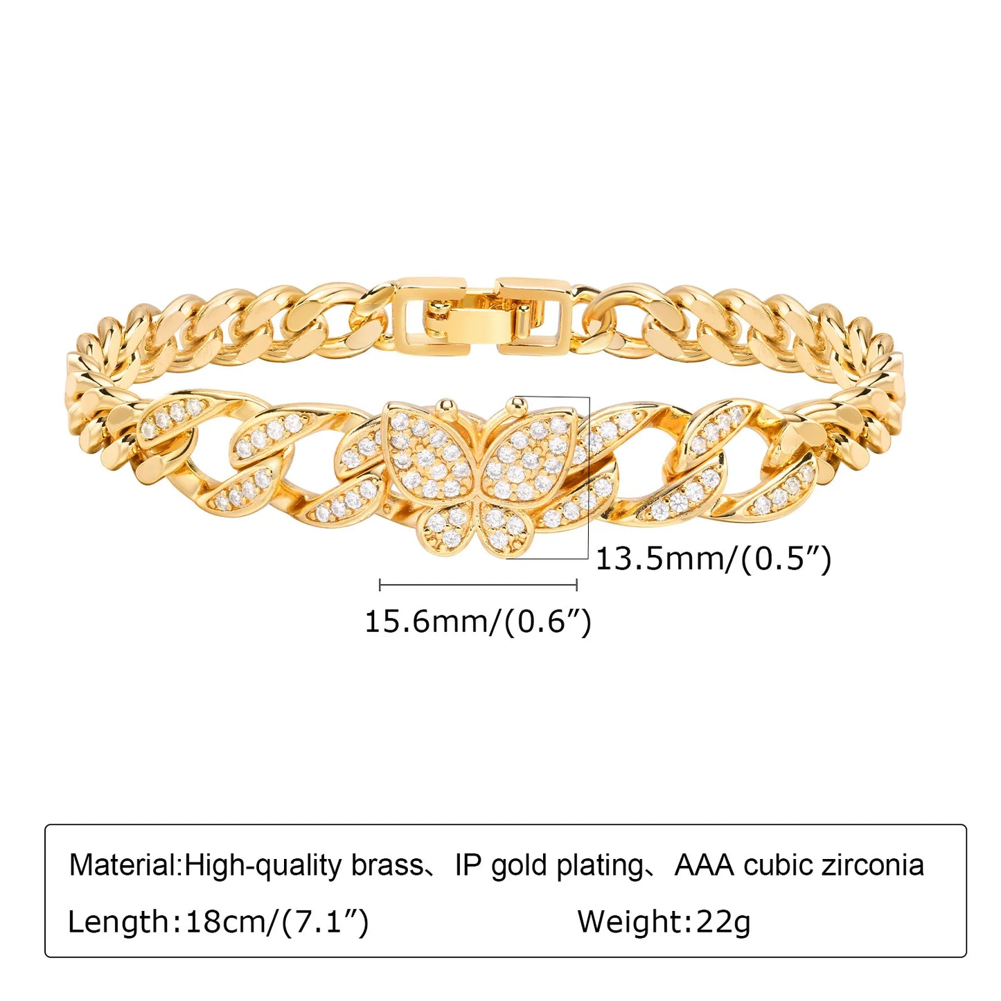 CZ Charm Cuban Chain Bracelet