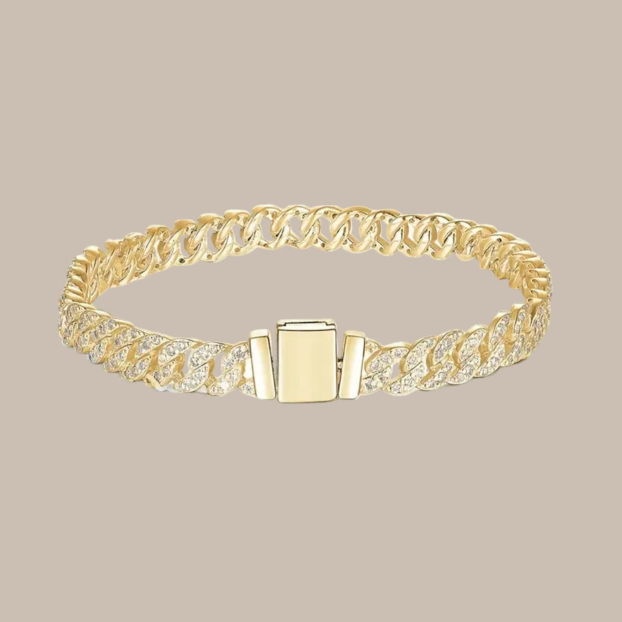 Gold Cuban Chain Inlaid Bracelet & Necklace Set