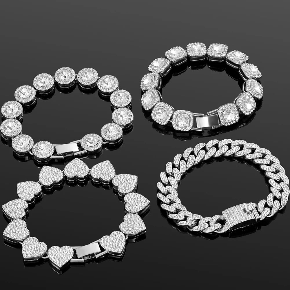 Rhinestone Paved Heart Cuban Chain Bracelet