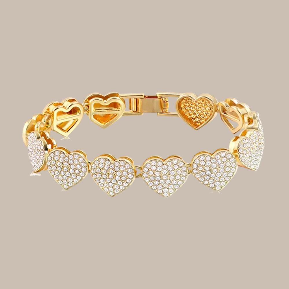 Rhinestone Paved Heart Cuban Chain Bracelet