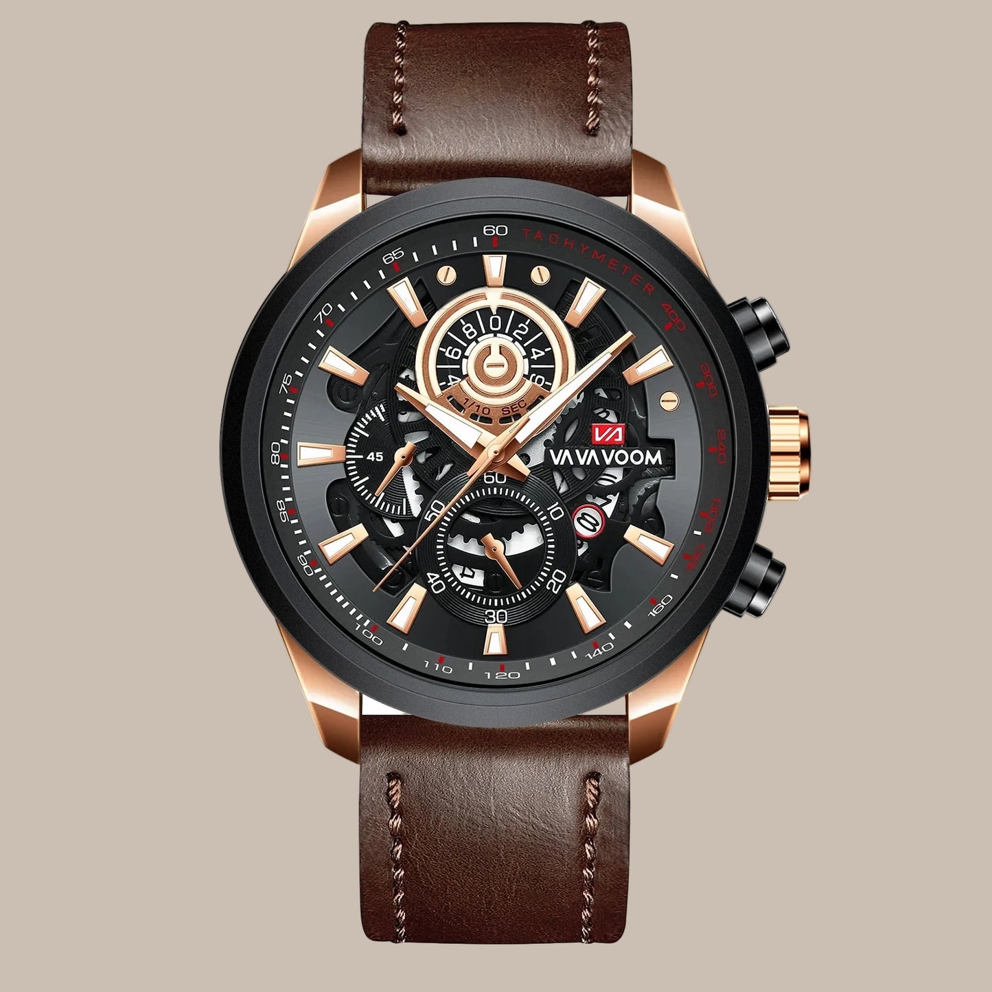 Men's Gold Dial 45mm Leather Watch