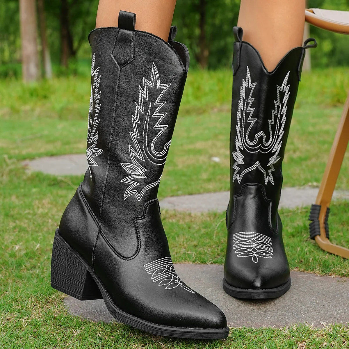 Pointed Toe Mid Heel Boots