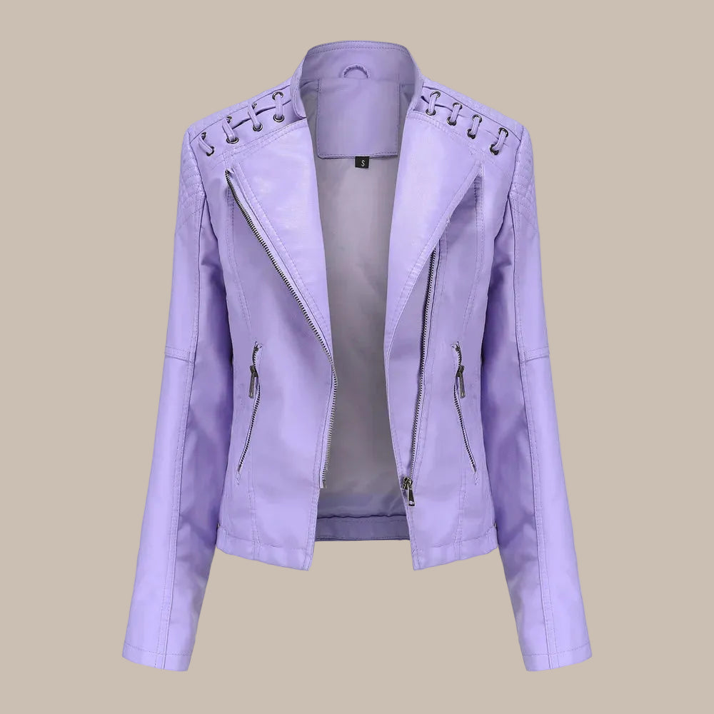 Women's Colorful Faux Leather Moto Jacket