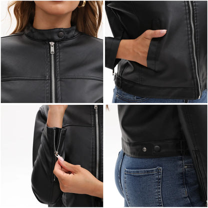 Women's Fitted Slim PU Jacket