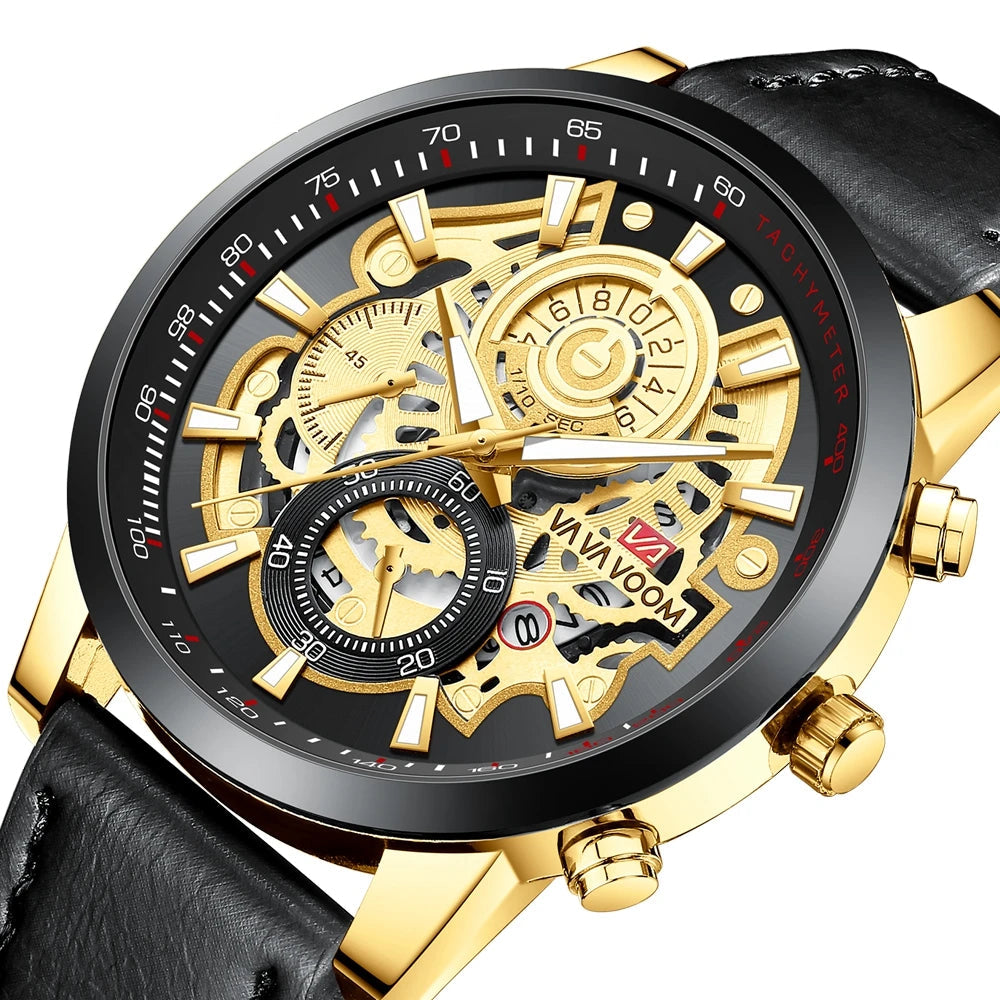 Men's Gold Dial 45mm Leather Watch