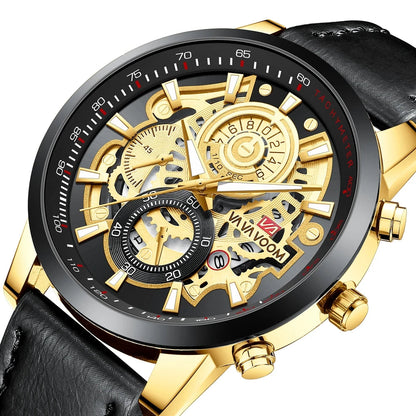 Men's Gold Dial 45mm Leather Watch
