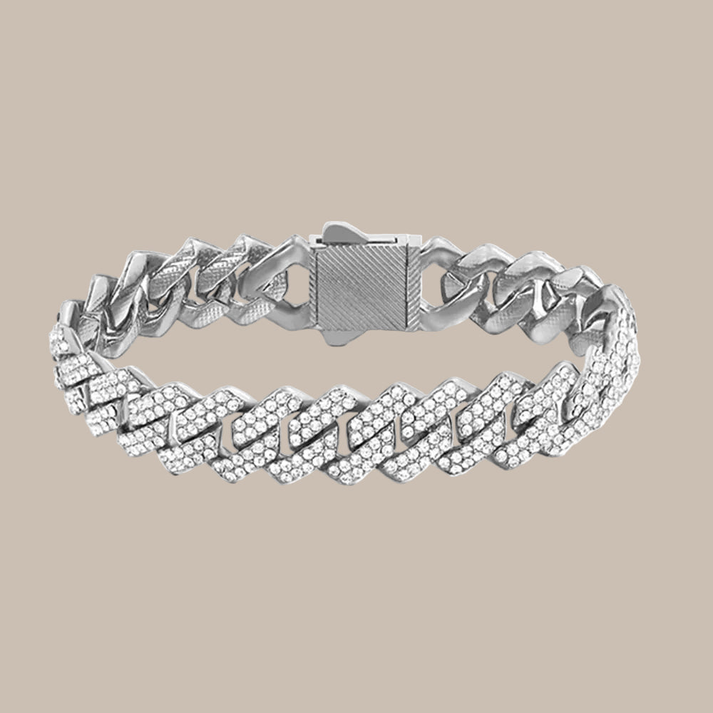 Full Rhinestone Prong Cuban Link Bracelet