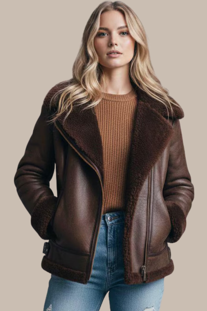 Genuine Leather Shearling-Lined Coat