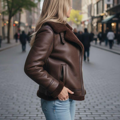 Genuine Leather Shearling-Lined Coat