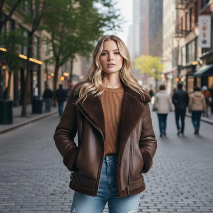 Genuine Leather Shearling-Lined Coat